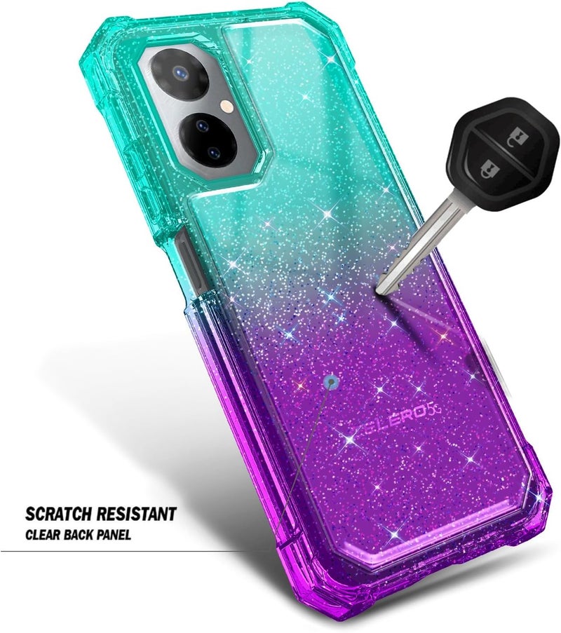 WDHD Designed for Boost Mobile Celero 5G 2024 Case with [Built-in Screen Protector], Full-Body Protective Shockproof Rugged Bumper Cover Case (Glitter Aqua/Purple) - Image 4